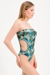 SNAKE PATTERN STRAPLEZ SWIMSUIT WITH GOLD ACCESSORIES