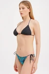 PATTERNED HALTER TIE BIKINI WITH BEAD DETAIL