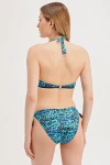 PATTERNED HALTER TIE BIKINI WITH BEAD DETAIL