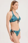 PATTERNED HALTER TIE BIKINI WITH BEAD DETAIL