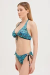 PATTERNED HALTER TIE BIKINI WITH BEAD DETAIL