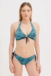 PATTERNED HALTER TIE BIKINI WITH BEAD DETAIL