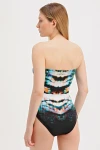 PATTERNED HALTER TIE SWIMSUIT WITH GLASS BEAD DETAIL