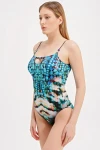 PATTERNED GLASS BEAD DETAILED SWIMSUIT