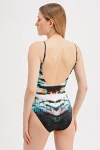 PATTERNED GLASS BEAD DETAILED SWIMSUIT