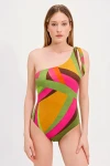 PATTERNED ONE SHOULDER SWIMSUIT