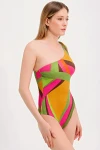 PATTERNED ONE SHOULDER SWIMSUIT