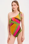 PATTERNED ONE SHOULDER SWIMSUIT