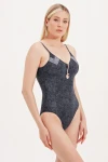 DENIM SWIMSUIT WITH SILVER ACCESSORY DETAIL