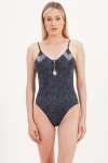 DENIM SWIMSUIT WITH SILVER ACCESSORY DETAIL