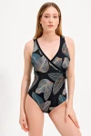 LEAF PATTERNED DOUBLE-BREASTED SWIMSUIT