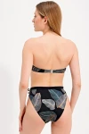 LEAF PATTERNED HIGH WAIST STRAPLESS BIKINI